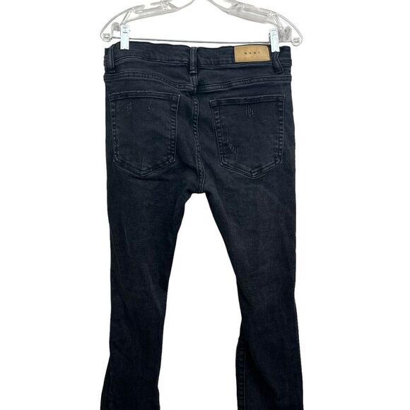 MNML Mens Jeans Stretch Slim Straight Distressed Raw‎ Zip Fly Black Size 32W - Picture 6 of 7
